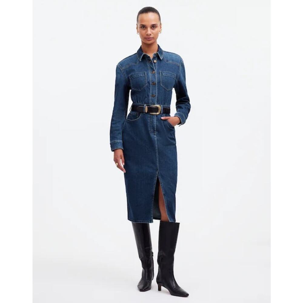 NWT Madewell Western Denim Midi Shirtdress Size 4 - Picture 1 of 10